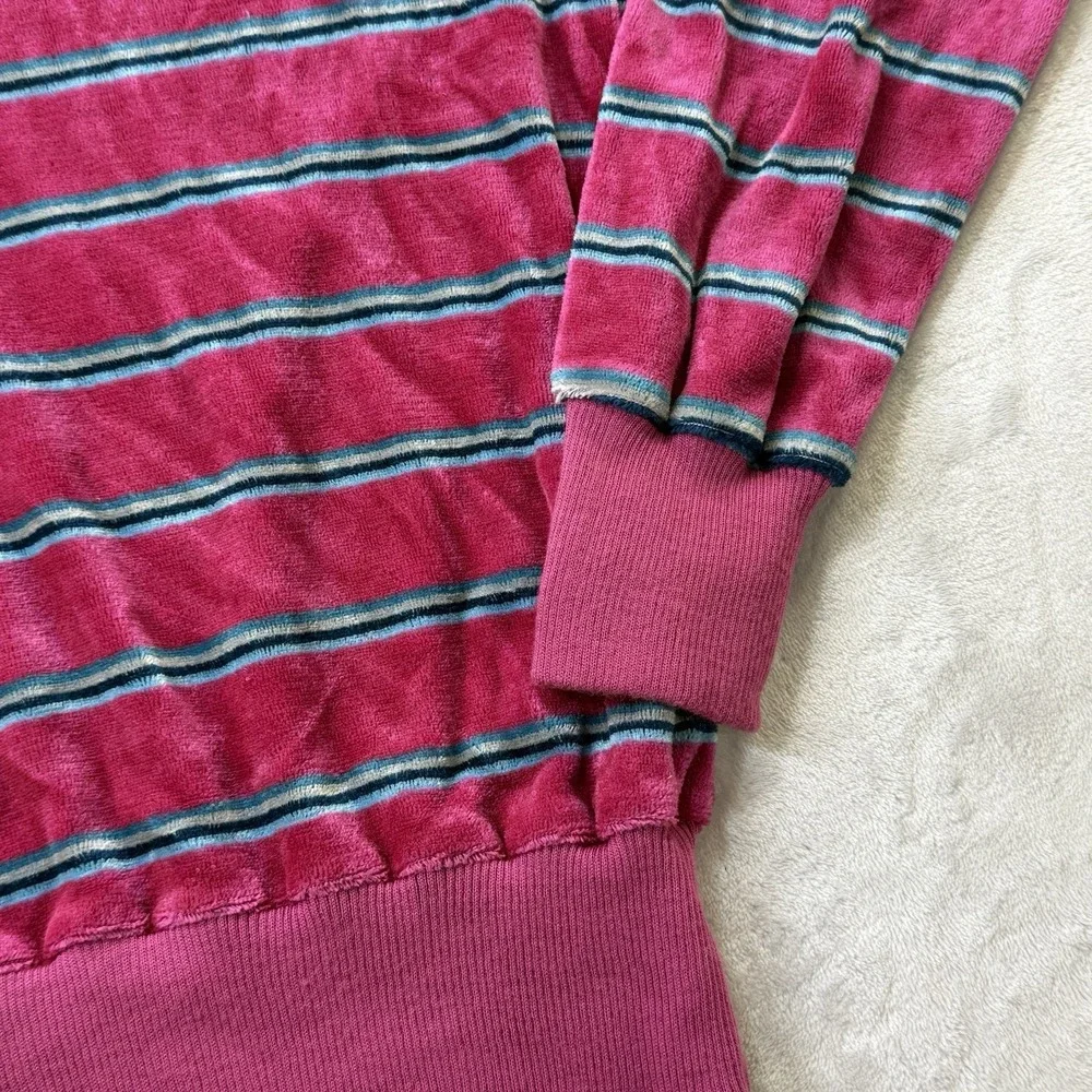Vintage 70s California Ivy Velour Striped V Neck‎ Sweater Pink Medium